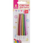 Свечи для торта ЗОЛОТАЯ СКАЗКА 10см, с держателями, металлик, в ассортименте, 12шт