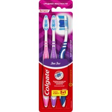 Зубная щетка COLGATE Зиг Заг многофункциональная, средней жесткости, 2+1, 3шт в магазинах Лента