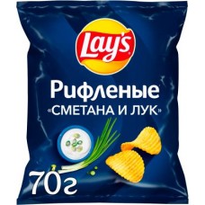 Чипсы Lays рифленые сметана-лук 70г в магазинах Магнит