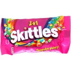 Жевательные конфеты Skittles 2в1 в разноцветной сахарной глазури, 38г в магазинах Магнит