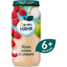 Пюре ФрутоНяня из яблок и малины со сливками 250г в магазинах Магнит
