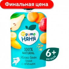 Пюре Фрутоняня из яблок с бананом грушей и печеньем 90г в магазинах Магнит