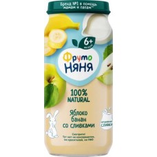 Пюре Фрутоняня Яблоко банан со сливками 250г в магазинах Магнит