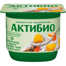 Биойогурт Актибио виноград-манго-папайя-чиа без сахара 2.9% 130г в магазинах Магнит