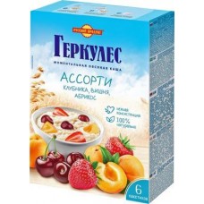 Каша Русский продукт Геркулес Овсяная ассорти Клубника Абрикос Вишня 6пак*35г в магазинах Магнит