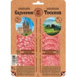 Колбаса Мясная история Ассор Сальчичон Тоскана сырокопченая нарезка 100г