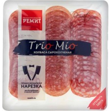 Колбаса Ремит Trio Mio Ассорти сырокопченая нарезка 100г в магазинах Магнит