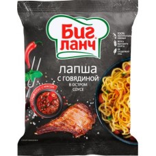 Лапша быстрого приготовления Биг Ланч со вкусом говядины в остром соусе 75г в магазинах Магнит