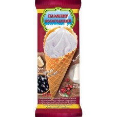 Мороженое Вологодский пломбир Пломбир с кусочками ягод Черная смородина и Клюква в сахарном рожке 120г в магазинах Магнит