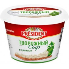 Сыр творожный President с травами 54% 140г в магазинах Магнит