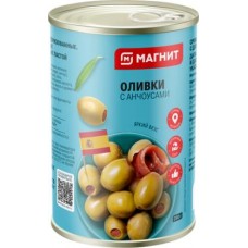 Оливки Магнит зеленые с анчоусом 300мл в магазинах Магнит
