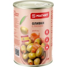 Оливки Магнит зеленые с лососем 280г в магазинах Магнит