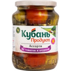 Ассорти Кубань продукт огурцы и помидоры маринованные 680г в магазинах Магнит