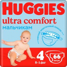 Подгузники для мальчиков HUGGIES Ultra Comfort 4 размер 8-14кг 66шт в магазинах Магнит