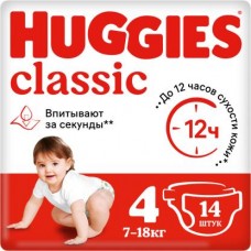 Подгузники Huggies Classic №4 7-18кг 14шт в магазинах Магнит