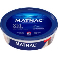 Сельдь Матиас XXL отборная филе-кусочки слабосолёная атлантическая в масле 400г в магазинах Магнит