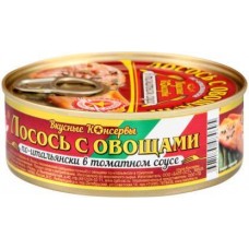 Лосось Вкусные Консервы По-итальянски с овощами в томатном соусе 230г в магазинах Магнит