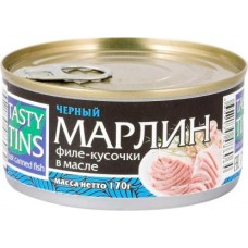 Марлин Tasty Tins черный филе-кусочки в масле 170г в магазинах Магнит