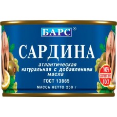 Сардина БАРС атлантическая с маслом 250г в магазинах Магнит