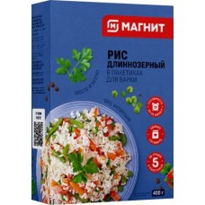 Рис Магнит длиннозерный в пакетиках для варки 5шт*100г в магазинах Магнит