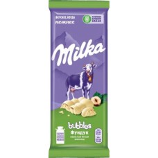 Шоколад Milka Bubbles Белый пористый c фундуком 79г в магазинах Магнит