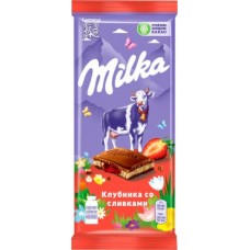 Шоколад Milka Молочный Клубника со сливками 90г в магазинах Магнит