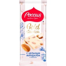 Шоколад Россия Gold Selection белый цельный миндаль кокос 80г в магазинах Магнит