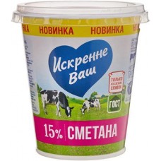 Сметана Искренне ваш 15% 300г в магазинах Магнит