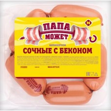 Шпикачки Папа может Сочные с беконом 300г в магазинах Магнит