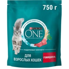 Сухой корм для кошек Purina ONE Adult с говядиной и цельными злаками 750г в магазинах Магнит