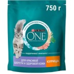 Сухой корм для кошек Purina ONE для здоровья кожи и шерсти с курицей и цельными злаками 750г