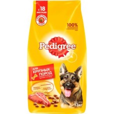Сухой корм для собак Pedigree крупных пород больше 25кг полнорационный С говядиной 13кг в магазинах Магнит