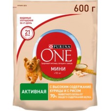 Сухой корм для собак Purina ONE Mini при активном образе жизни с курицей и рисом 600г в магазинах Магнит