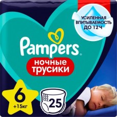 Подгузники Pampers ночные трусики Extra Large размер 6 15кг и больше 25шт в магазинах Магнит