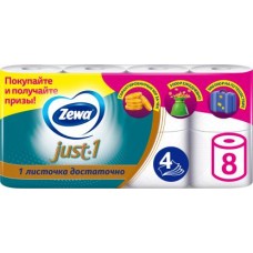 Туалетная бумага Zewa Just 1 4 слоя 8 рулонов в магазинах Магнит
