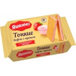 Вафли Яшкино тонкие с кремом с клубничным вкусом 144г