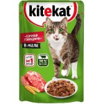 Влажный корм для кошек Kitekat с сочными кусочками говядины в желе 85г