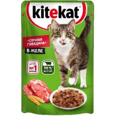 Влажный корм для кошек Kitekat с сочными кусочками говядины в желе 85г в магазинах Магнит