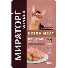 Влажный корм для кошек Мираторг Winner Extra Meat курочка в соусе 80г в магазинах Магнит