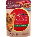 Влажный корм для собак Purina One Mini для активных с говядиной и морковью в соусе 85г