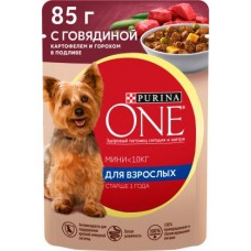 Влажный корм для собак Purina ONE Mini в соусе с говядиной, картофелем и горохом 85г в магазинах Магнит