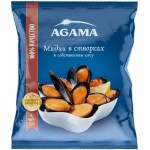 Мидии в створках Agama варено-мороженые в собственном соку 450г