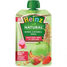 Пюре Heinz из яблок клубники и злаков с 6 месяцев, 90г в магазинах Перекресток