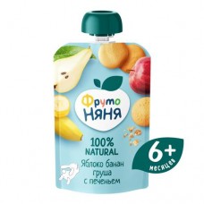 Пюре ФрутоНяня из яблок бананов и груш с печеньем с 6 месяцев, 90г в магазинах Перекресток