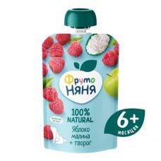 Пюре ФрутоНяня из яблок и малины с творогом с 6 месяцев, 90г в магазинах Перекресток