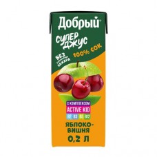Сок Добрый из яблок и вишни обогащённый витаминным комплексом Active kid, 200мл в магазинах Перекресток