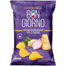 Чипсы Bon Giorno Карамелизованный Лук С Сыром картофельные рифленые, 80г в магазинах Перекресток