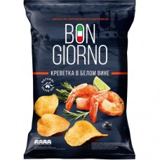 Чипсы Bon Giorno картофельные со вкусом Креветка в белом вине, 80г в магазинах Перекресток