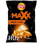 Чипсы Lays Maxx из натурального картофеля со вкусом пиццы 4 сыра, 110г