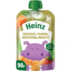 Пюре Heinz Фруктово-овощное яблоко-тыква-морковь-манго с 6 месяцев, 90г в магазинах Перекресток